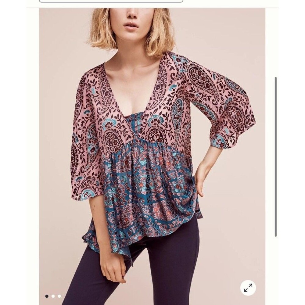 Anthropologie Womens Velvet‎ Burnout Boho Paisly Top Size Small Indie Silk Blend - Picture 7 of 7